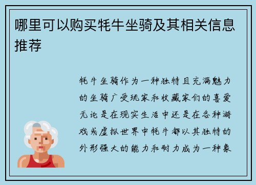 哪里可以购买牦牛坐骑及其相关信息推荐